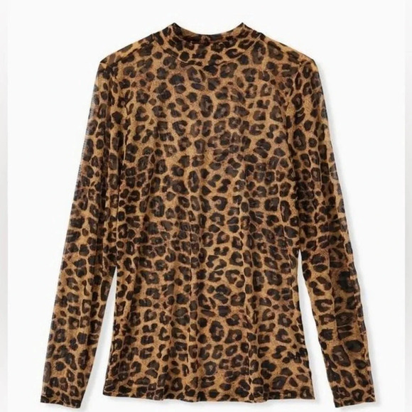 Torrid Mesh Semi Sheer Mock Neck Leopard Print Long Sleeve Top Plus Size 5X - Picture 7 of 7
